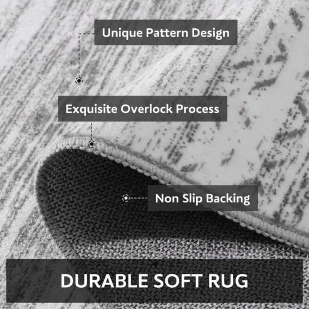 5x7 Machine Washable Area Rug, Distressed Moroccan Boho Carpet for Room - Grey